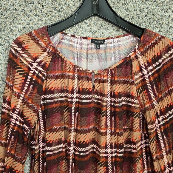Talbots Top Womens Medium Purple Printed Keyhole Neck Blouse Casual Ladies - Picture 4 of 7
